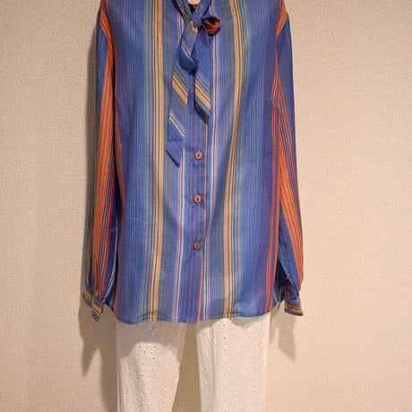 70s Vintage stripe tie blouse