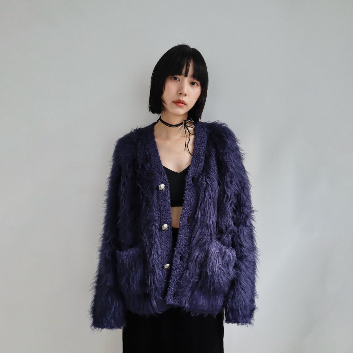 FLUFFY KNIT CARDIGAN CONSISTER ネイビー FLUFFY KNIT CARDIGAN | CONSISTER