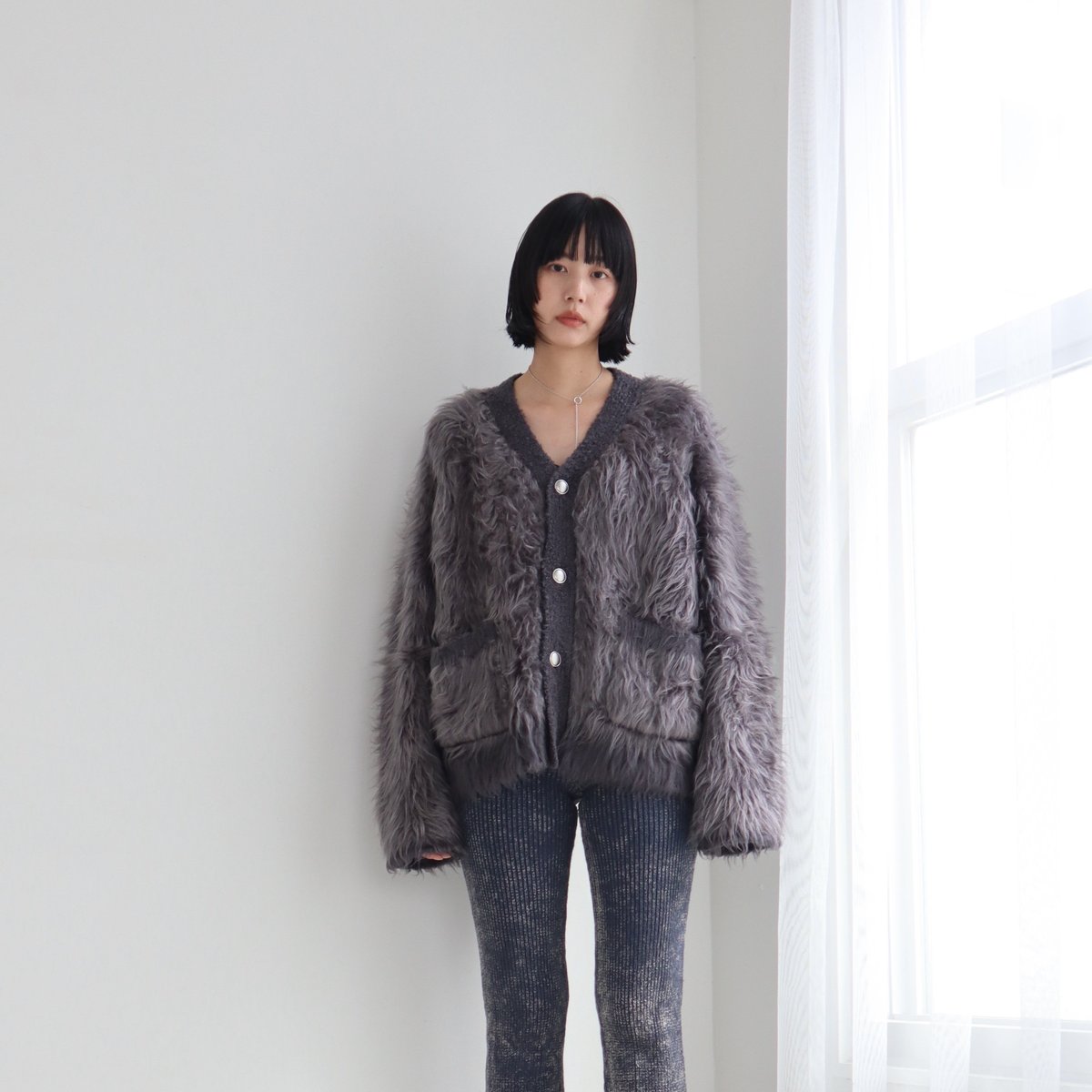 FLUFFY KNIT CARDIGAN CONSISTER ネイビー FLUFFY KNIT CARDIGAN | CONSISTER