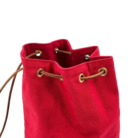HERMES ポロションミミルPM レッド キャンバス 巾着 ショルダーバッグ