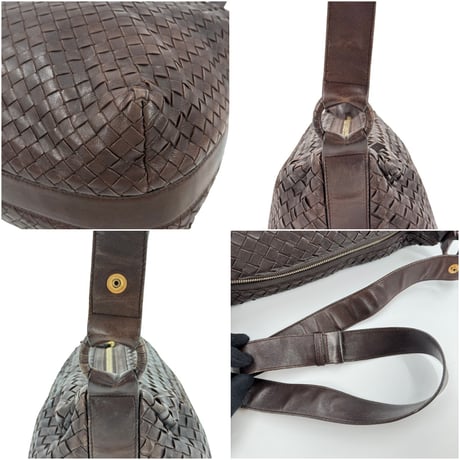 BOTTEGA VENETA イントレチャート パテントレザー ブラウン ショルダーバッグ