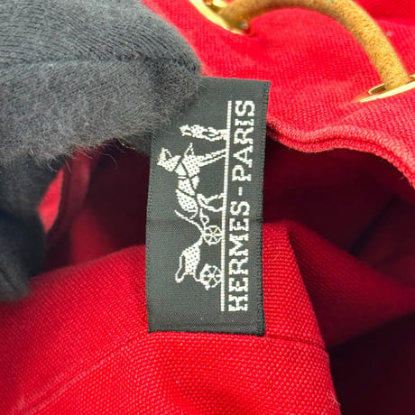 HERMES ポロションミミルPM キャンバス レッド バックパック ショルダーバッグ