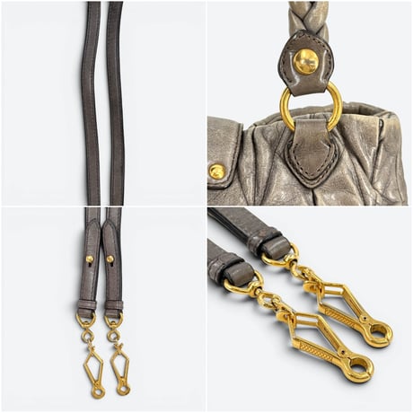 MIU MIU ギャザー ショルダーバッグ ラムスキン グレー