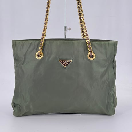 PRADA ナイロン チェーン トートバッグ ゴールド金具 トライアングルロゴ