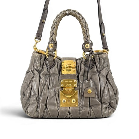 MIU MIU ギャザー ショルダーバッグ ラムスキン グレー