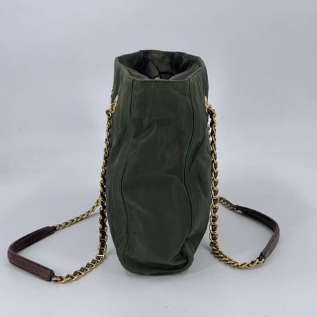 PRADA ナイロン チェーン トートバッグ ゴールド金具 トライアングルロゴ
