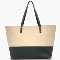 KATE SPADE New York ベージュ&ブラック レザー トートバッグ