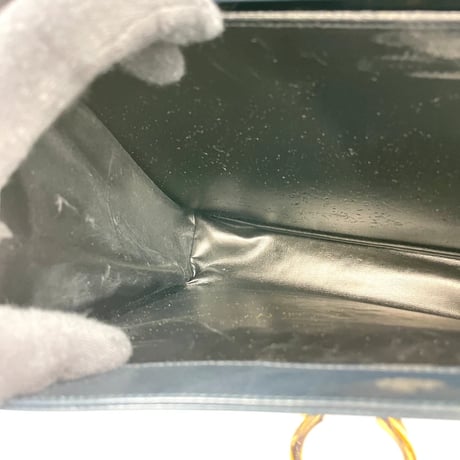 Ferragamo ガンチーニ ゴールドメッキ ネイビー レザー 2WAY ハンドバッグ