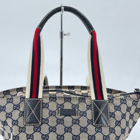 GUCCI ミニハンドバッグ GG シェリーライン ネイビー ウェビング 131228 496393