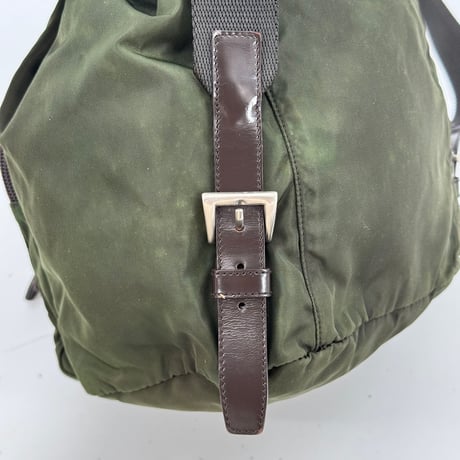 PRADA テスートナイロン ミニリュック カーキグリーン B5827F トライアングルロゴ