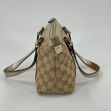 GUCCI GGキャンバス ベージュ×グレー ヴィンテージハンドバッグ 141471 213042