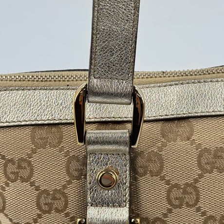 GUCCI GGキャンバス ベージュ×グレー ヴィンテージハンドバッグ 141471 213042