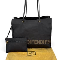 FENDI ナイロンレザー ブラック トートバッグ