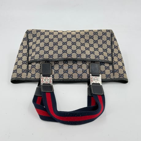GUCCI GGキャンバス ウェビング シェリーライン トートバッグ ネイビー 131230