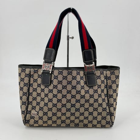 GUCCI GGキャンバス ウェビング シェリーライン トートバッグ ネイビー 131230
