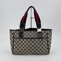 GUCCI GGキャンバス ウェビング シェリーライン トートバッグ ネイビー 131230