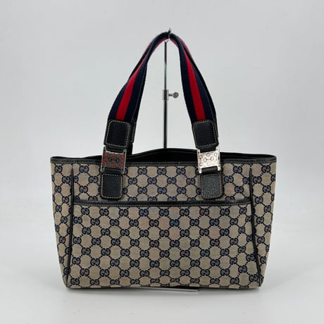 GUCCI GGキャンバス ウェビング シェリーライン トートバッグ ネイビー 131230