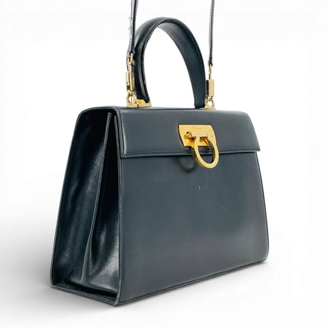 Salvatore Ferragamo ブラック レザー ガンチーニ レディース 2way ハンドバッグ