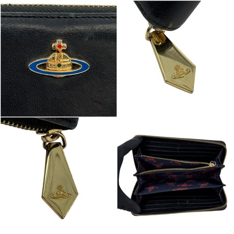 Vivienne Westwood ブラック レザー ラウンド ジッピーウォレット