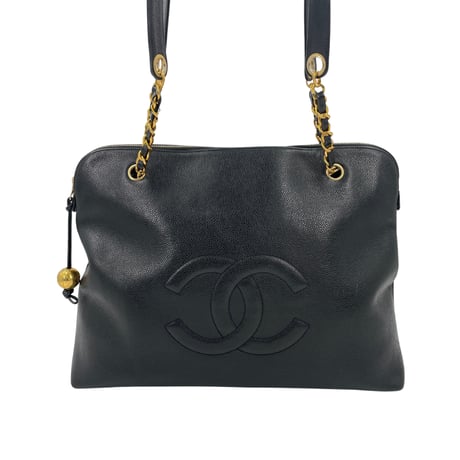 CHANEL　キャビアスキンデカココマーク　Wチェーントートバッグ