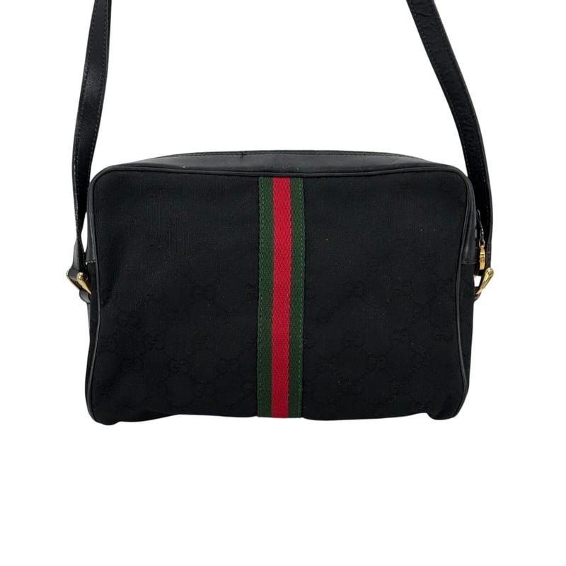 専用■グッチ ショルダーバッグ シェリーライン GGキャンバス ブラック レザー GUCCI GGキャンバス ブラック シェリーライン ヴィンテージ ショルダー