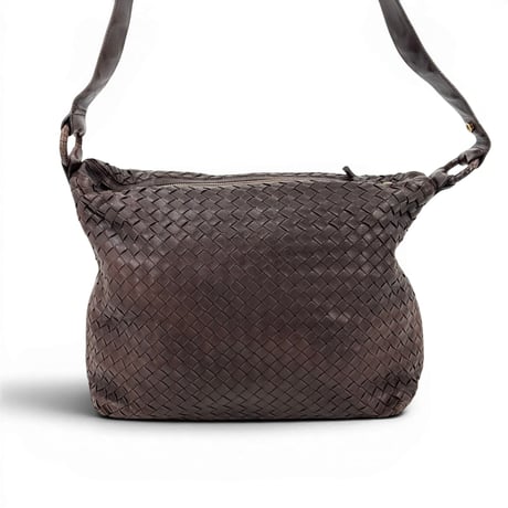 BOTTEGA VENETA イントレチャート パテントレザー ブラウン ショルダーバッグ