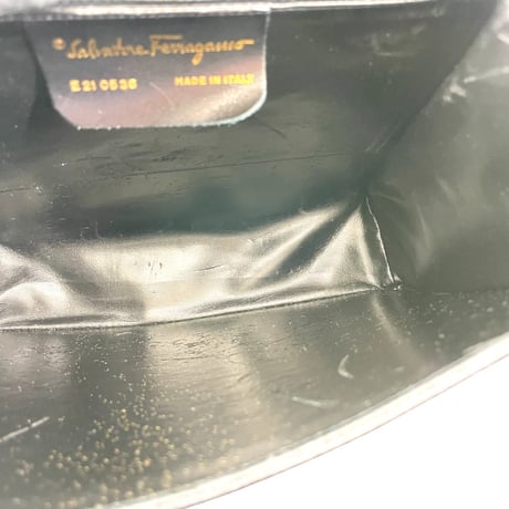 Ferragamo ガンチーニ ゴールドメッキ ネイビー レザー 2WAY ハンドバッグ