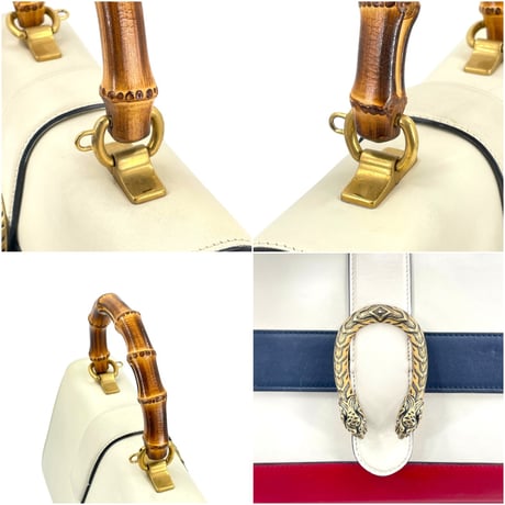 GUCCI ディオニュソス ストライプ ホワイトレザー バンブー 2WAY ハンドバッグ