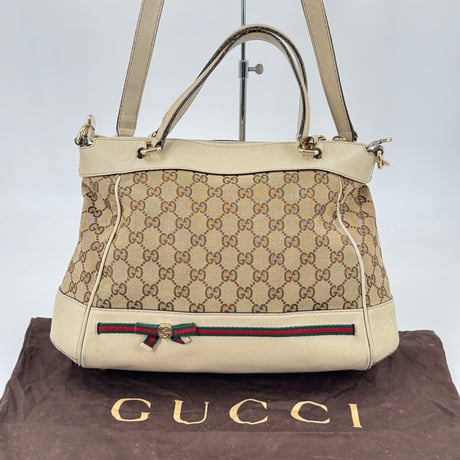 GUCCI GGキャンバス ベージュ×ホワイト シェリーライン 2WAY