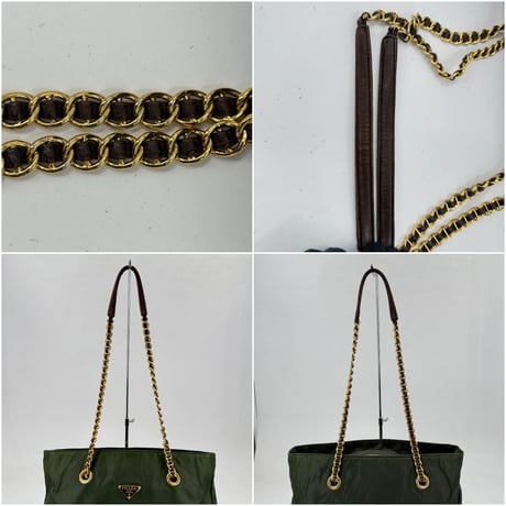 PRADA ナイロン チェーン トートバッグ ゴールド金具 トライアングルロゴ