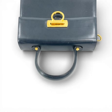 Ferragamo ガンチーニ ゴールドメッキ ネイビー レザー 2WAY ハンドバッグ