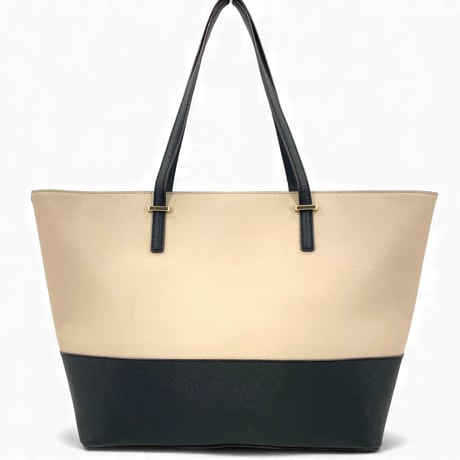 KATE SPADE New York ベージュ&ブラック レザー トートバッグ