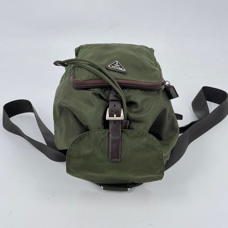 PRADA テスートナイロン ミニリュック カーキグリーン B5827F トライアングルロゴ