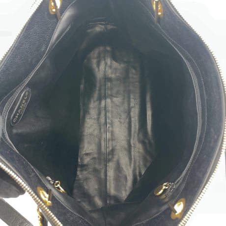 CHANEL　キャビアスキンデカココマーク　Wチェーントートバッグ