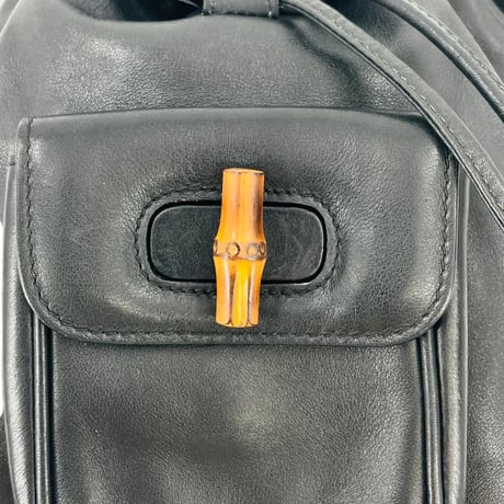 GUCCI ブラックレザー バンブー レディース バックパック