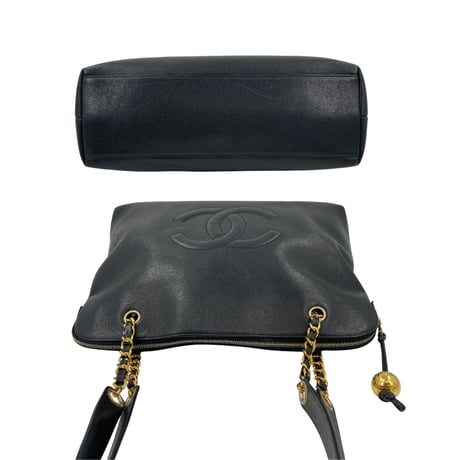 CHANEL　キャビアスキンデカココマーク　Wチェーントートバッグ