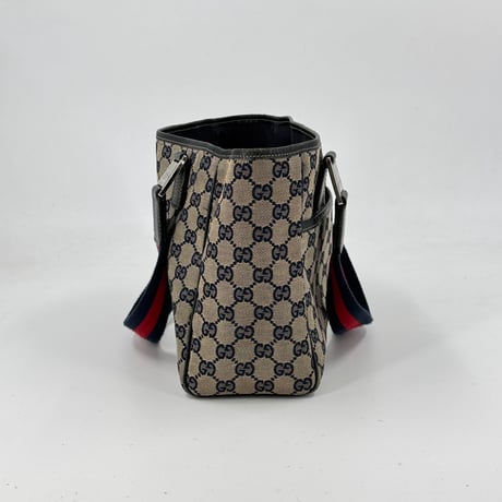 GUCCI GGキャンバス ウェビング シェリーライン トートバッグ ネイビー 131230