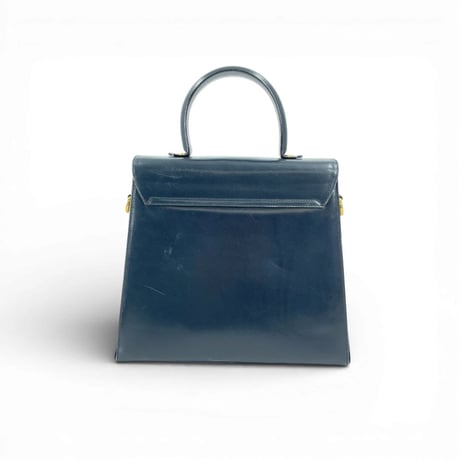 Ferragamo ガンチーニ ゴールドメッキ ネイビー レザー 2WAY ハンドバッグ