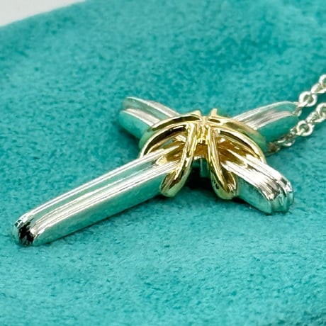 TIFFANY シルバー ネックレス 925 750 シグネチャー クロス ペンダント チェーン