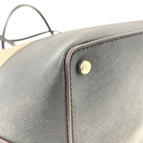 KATE SPADE New York ベージュ&ブラック レザー トートバッグ