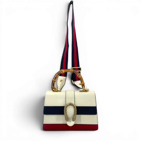 GUCCI ディオニュソス ストライプ ホワイトレザー バンブー 2WAY ハンドバッグ