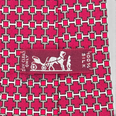 HERMES ネクタイ シルク100% Hロゴ レッド 幾何学模様