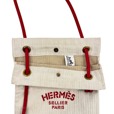 HERMES アリーヌPM セリエ トワル シェブロン キャンバス 巾着 トートバッグ レッド ヴィンテージ