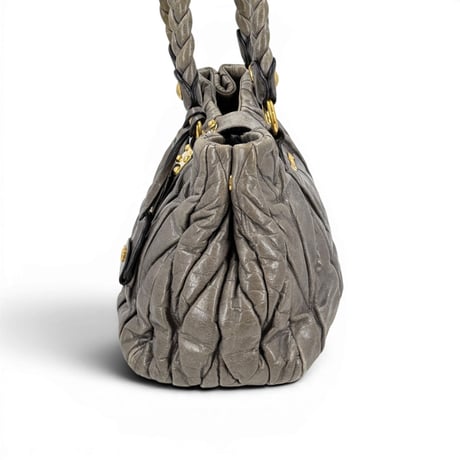 MIU MIU ギャザー ショルダーバッグ ラムスキン グレー