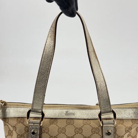GUCCI GGキャンバス ベージュ×グレー ヴィンテージハンドバッグ 141471 213042