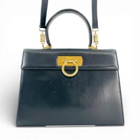 Salvatore Ferragamo ブラック レザー ガンチーニ レディース 2way ハンドバッグ