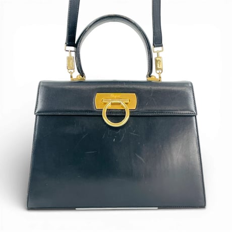 Salvatore Ferragamo ブラック レザー ガンチーニ レディース 2way ハンドバッグ
