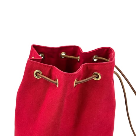 HERMES ポロションミミルPM レッド キャンバス 巾着 ショルダーバッグ