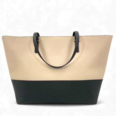 KATE SPADE New York ベージュ&ブラック レザー トートバッグ