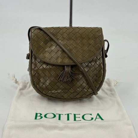 BOTTEGA VENETA イントレチャート レザー オリーブブラウン ショルダーバッグ